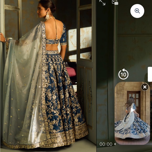 Elegant Blue and Gold Embroidered Lehenga Lashkaraa XL - XXL - Picture 4 of 16